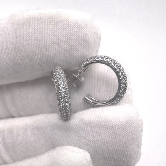 Jewelry - .925 Sterling Silver Pave Cz 16mm Post Hoop Earrings